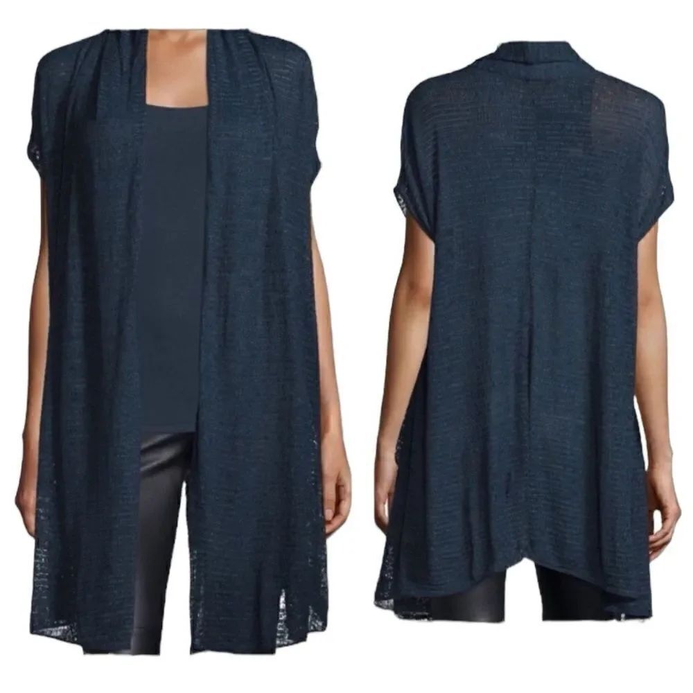 Donna Karan Open Front Sleeveless Semi-Sheer Draped Cozy Long Cardigan M